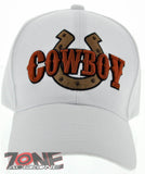 NEW! RODEO COWBOY HORSE HORSESHOE CAP HAT WHITE