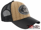 NEW! STRAW MESH METAL COBRA FAUX LEATHER BALL CAP HAT STRAW BLACK