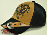 NEW! RODEO HORSE STONE COWBOY FAUX LEATHER BELT CAP HAT BLACK