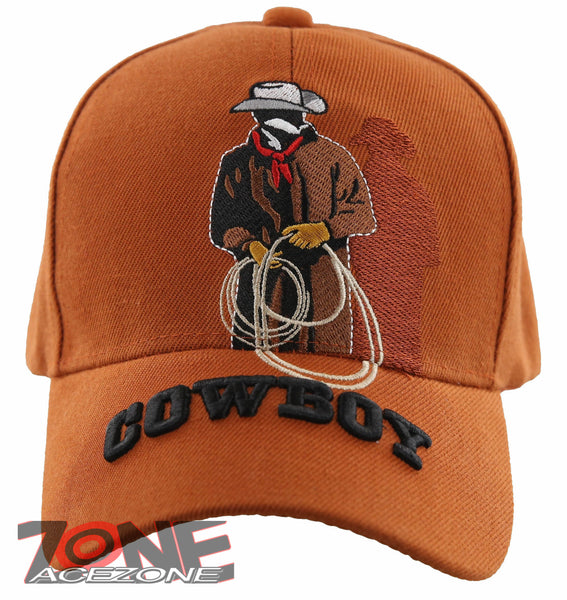 NEW! RODEO BIG COWBOY MEN LASSO CAP HAT ORANGE