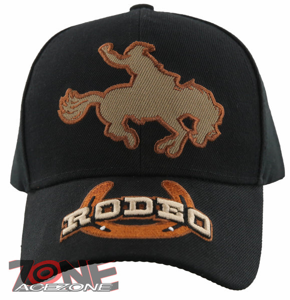 NEW! RODEO COWBOY HORSE BIG HORSESHOE CAP HAT BLACK