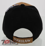 NEW! RODEO COWBOY BULL RIDER YEE FAUX LEATHER CAP HAT BLACK