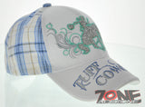 NEW! WESTERN TUFF COWGIRL COW GIRL GLITTER HORSE PLAID WHITE CAP HAT SKY BLUE