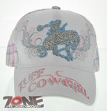 NEW! WESTERN TUFF COWGIRL COW GIRL GLITTER HORSE PLAID WHITE CAP HAT PINK