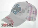 NEW! WESTERN TUFF COWGIRL COW GIRL GLITTER HORSE PLAID WHITE CAP HAT PINK