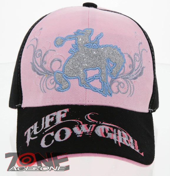NEW! WESTERN TUFF COWGIRL COW GIRL GLITTER HORSE CAP HAT BLACK PINK