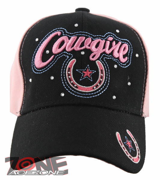 NEW! RODEO COWGIRL STAR STONES CAP HAT BLACK PINK