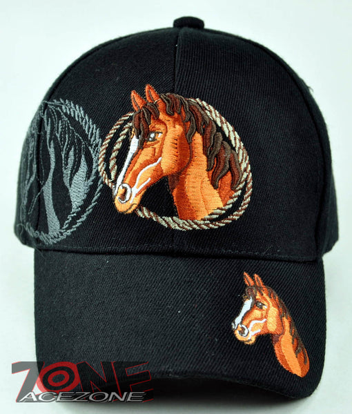 HORSE RODEO COWBOY COWGIRL CAP HAT BLACK