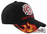 FD FIRE DEPARTMENT FIRST IN LAST OUT SIDE FLAME CAP HAT BLACK