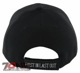 FD FIRE DEPARTMENT FIRST IN LAST OUT SIDE FLAME CAP HAT BLACK