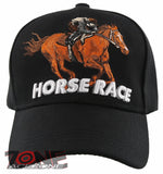 HORSE RACE RACING SPORT BALL CAP HAT BLACK