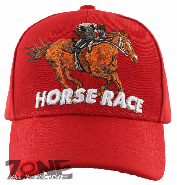 HORSE RACE RACING SPORT BALL CAP HAT RED