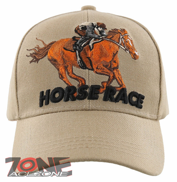 HORSE RACE RACING SPORT BALL CAP HAT TAN