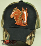 NEW TWO HORSE COWBOY SIDE FLAME CAP HAT N1 BLACK CAMO