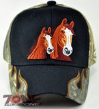 TWO HORSE COWBOY SIDE FLAME CAP HAT BLACK CAMO