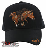 NEW! TWO HORSE RACING COWBOY BALL CAP HAT BLACK