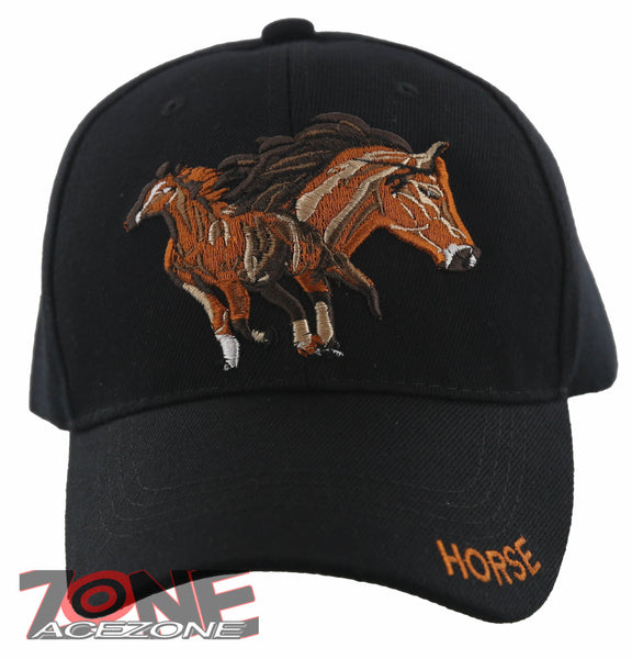 NEW! TWO HORSE RACING COWBOY BALL CAP HAT BLACK