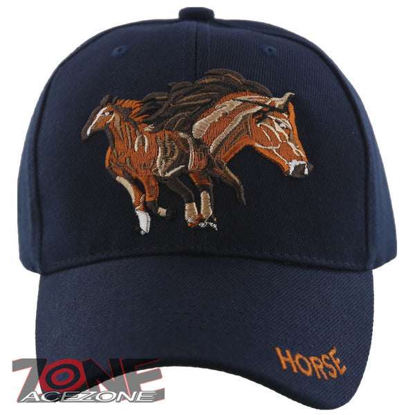 NEW! TWO HORSE RACING COWBOY BALL CAP HAT NAVY