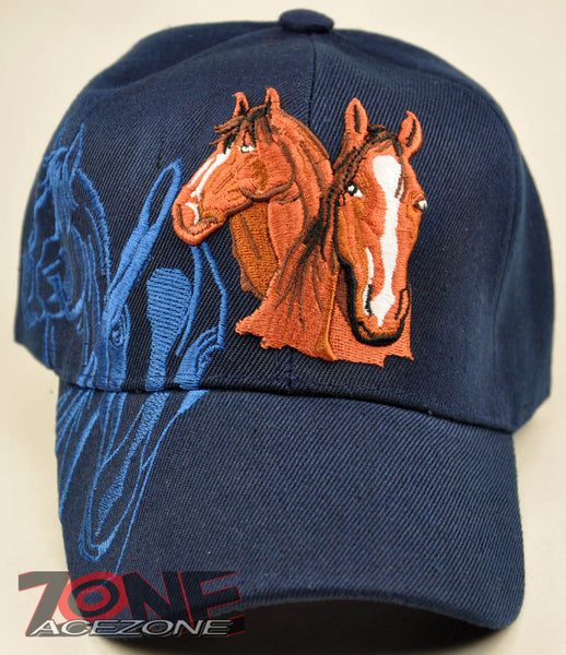 NEW! TWO HORSE SHADOW COWBOY COWGIRL SPORT RODEO CAP HAT NAVY