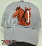 NEW! TWO HORSE SHADOW COWBOY COWGIRL SPORT RODEO CAP HAT GRAY