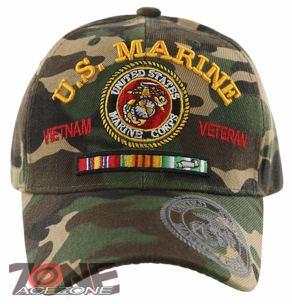 NEW! US MARINE CORPS VIETNAM VETERAN USMC SIDE ROUND BALL CAP HAT GREEN CAMO