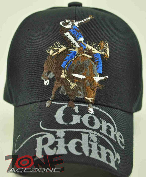 NEW! RODEO COWBOY BULL RIDER GONE RIDIN CAP HAT BLACK