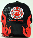 FD FIRE DEPT FIRST IN LAST OUT FLAMES N1 CAP HAT BLACK