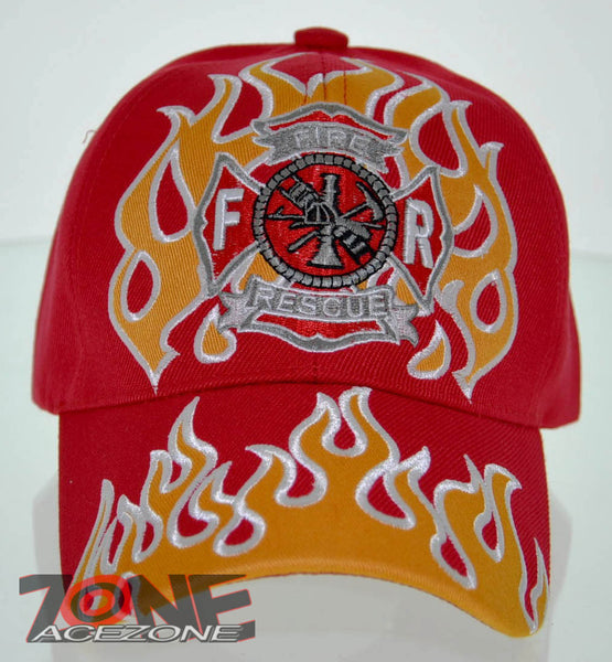 FD FIRE DEPT RESCUE FLAMES CAP HAT F1 RED