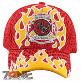 MESH FD FIRE DEPT RESCUE FLAMES CAP HAT F1 RED