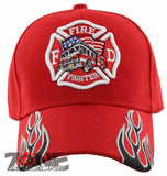 FIRE DEPT FIRE FIGHTER SIDE FLAMES BALL CAP HAT RED
