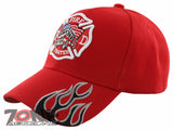 FIRE DEPT FIRE FIGHTER SIDE FLAMES BALL CAP HAT RED