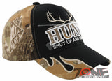 HUNT SHUT UP AND HUNT! DEER OUTDOOR HUNTING BALL CAP HAT BLACK SAND FOREST CAMO