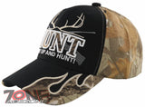 HUNT SHUT UP AND HUNT! DEER OUTDOOR HUNTING BALL CAP HAT BLACK SAND FOREST CAMO