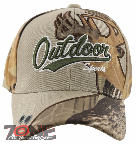 OUTDOOR SPORTS DEER SHADOW HUNTING BALL CAP HAT TAN SAND FOREST CAMO