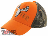 NEW! DEER HUNTER SKULL BUCK OUTDOOR SPORTS CAP HAT ORANGE CAMO
