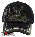 NEW! DEER HUNTER LIVE TO HUNT BUCK OUTDOOR SPORTS CAP HAT BLACK CAMO