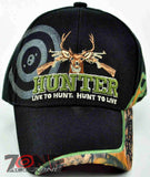 HUNTER LIVE TO HUNT DEER BUCK OUTDOOR SPORTS CAP HAT BLACK