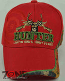 HUNTER LIVE TO HUNT DEER BUCK OUTDOOR SPORTS CAP HAT RED