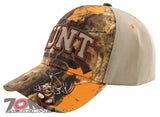 BORN TO HUNT FORCED TO WORK DEER BUCK HUNTING CAP HAT ORANGE CAMO TAN