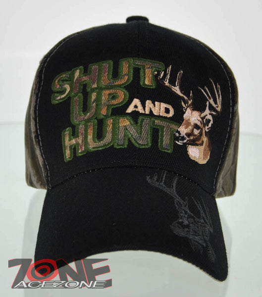 NEW! SHUT UP AND HUNT HUNTER HUNT DEER BUCK OUTDOOR SPORTS CAP HAT BLACK CAMO