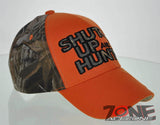 NEW! SHUT UP AND HUNT HUNTER HUNT DEER BUCK OUTDOOR SPORTS CAP HAT ORANGE CAMO