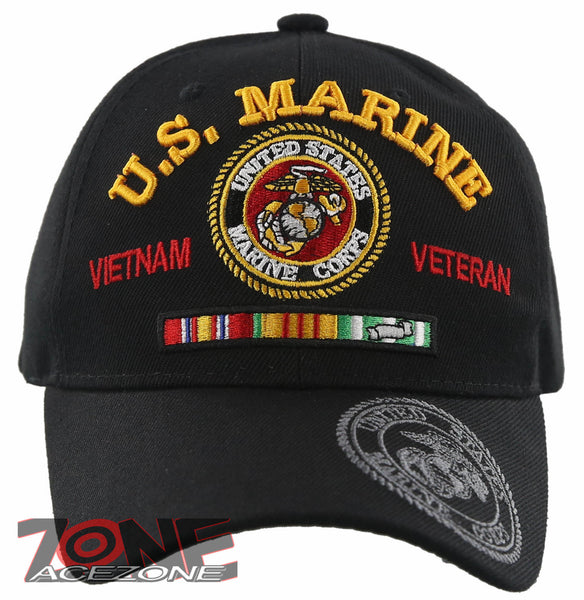 NEW! US MARINE CORPS VIETNAM VETERAN USMC SIDE ROUND BALL CAP HAT BLACK