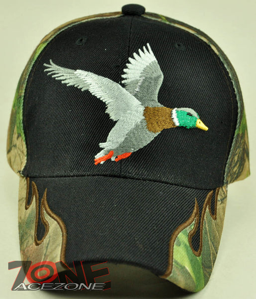 NEW! DUCK OUTDOOR HUNTING HUNTER SIDE FLAME CAP HAT BLACK