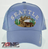 SEATTLE WA DEER BUCK HUNTING OUTDOOR CAP HAT SKY BLUE