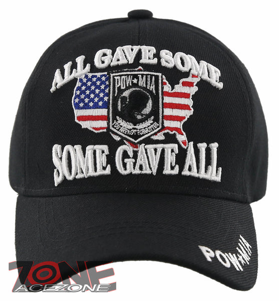 NEW! POW MIA ALL GAVE SOME SOME GAVE ALL USA FLAG CAP HAT BLACK