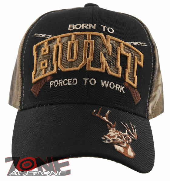 BORN TO HUNT FORCED TO WORK DEER BUCK HUNTING CAP HAT BLACK