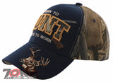 BORN TO HUNT FORCED TO WORK DEER BUCK HUNTING CAP HAT NAVY