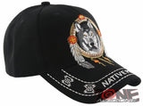 NEW! NATIVE PRIDE INDIAN AMERICAN WOLF FEATHERS CAP HAT BLACK