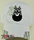 NEW! EIGHT 8 BALL FLAME CAP HAT WHITE