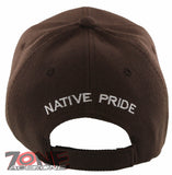 NEW! NATIVE PRIDE EAGLE FEATHERS FAUX LEATHER BASEBALL CAP HAT BROWN